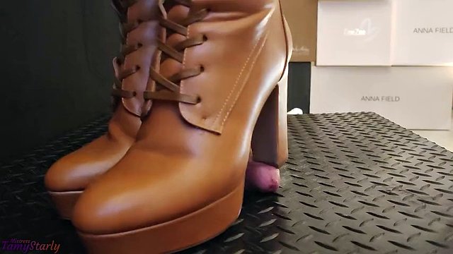 CBT and Cock Crush Trample in Brown Knee High Boots with TamyStarly - Ballbusting, Bootjob, Shoejob