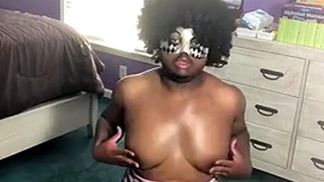 BlackFlowers Chubby black shemale teasing in pink lingerie