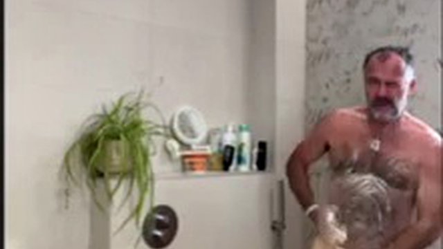 Daddy shower time. Empting my balls for my boys. Cum shot and a great wank