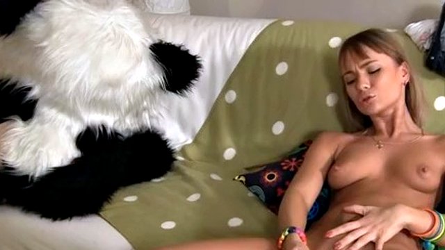 Young slut sucks a teddy bear