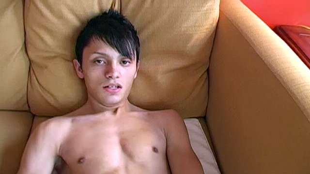 Sexy Latino Diego Starr is back for a second solo jerk off session. This adorable 18 year old boy with a 7 inch cock is stripping and jerking off alone again, this time punching himself in the face as he cums.