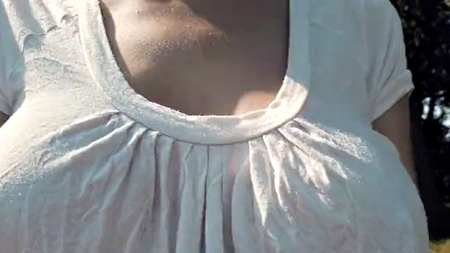 braless bouncing boobs in shirt while walking and running 4