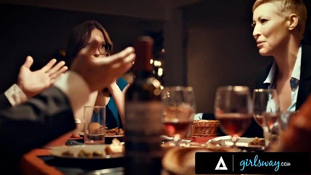 GIRLSWAY - Lonely Woman Cheats On Her Husband With His Boss  Wife Angela White During Couple Dinner