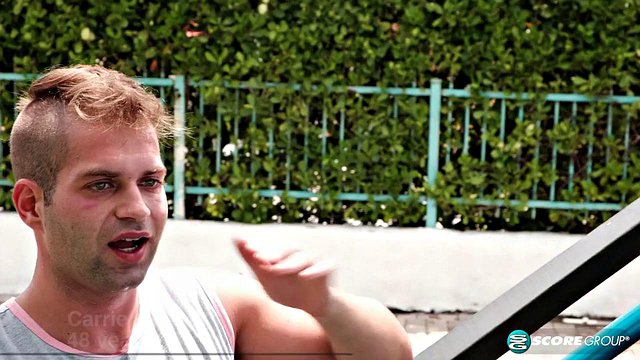 Nicky Rebel Gives Pool Boy Nicky Rebel a Cumshot Blowjob Outdoors